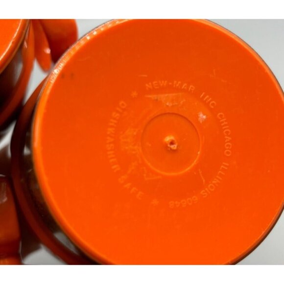 Vtg New-Mar Stackable Orange Brown Mugs Set of 4 Plastic Cups Wood Look Retro - Picture 5 of 9